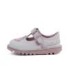 Zapatos T-Bar Wave de piel para niña, color blanco