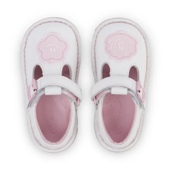 Zapatos T-Bar Wave de piel para niña, color blanco