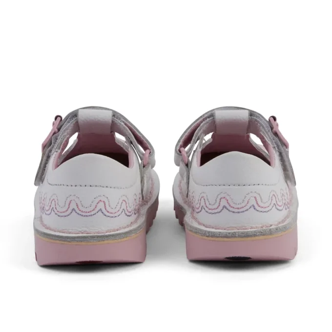 Zapatos T-Bar Wave de piel para niña, color blanco