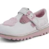 Zapatos T-Bar Wave de piel para niña, color blanco