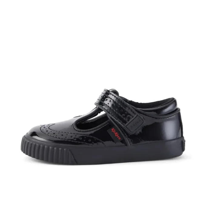Zapatos Tovni Brogue con barra en T para niñas, de charol negro