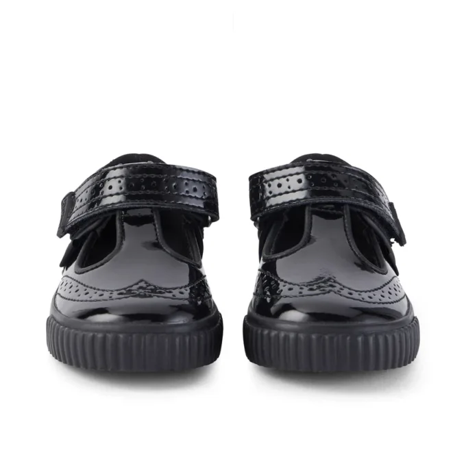 Zapatos Tovni Brogue con barra en T para niñas, de charol negro