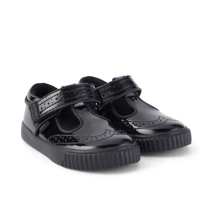 Zapatos Tovni Brogue con barra en T para niñas, de charol negro