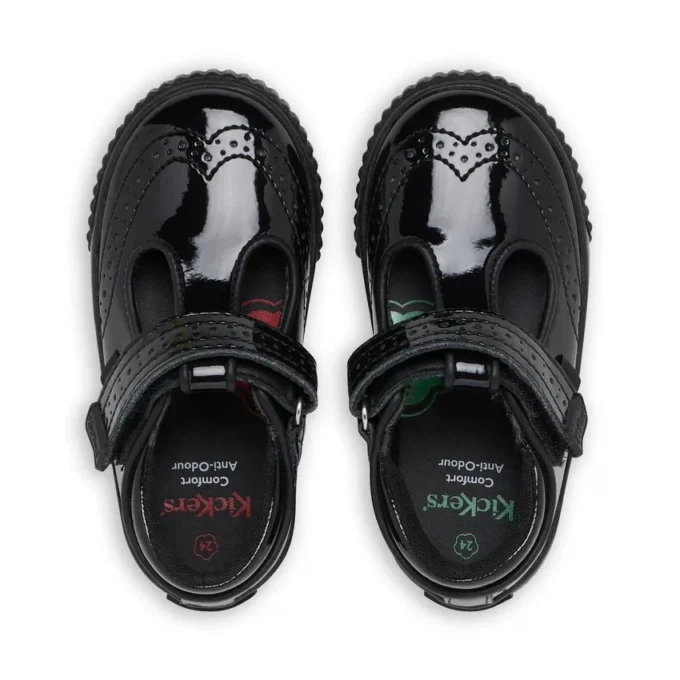 Zapatos Tovni Brogue con barra en T para niñas, de charol negro