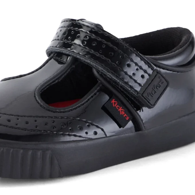 Zapatos Tovni Brogue con barra en T para niñas, de charol negro