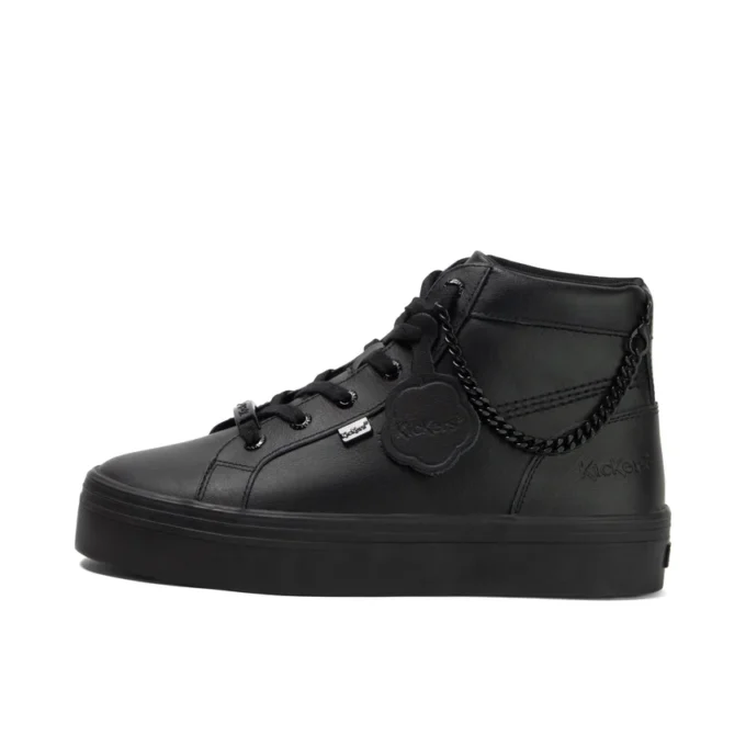 Zapatos Tovni Hi Stack Chain de piel para mujer joven, negros