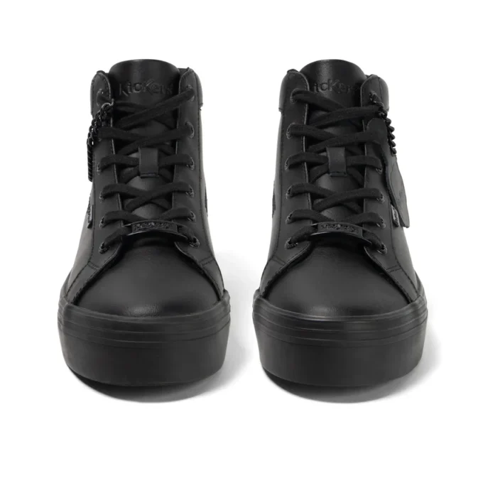 Zapatos Tovni Hi Stack Chain de piel para mujer joven, negros