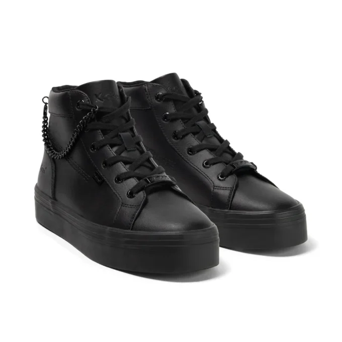 Zapatos Tovni Hi Stack Chain de piel para mujer joven, negros