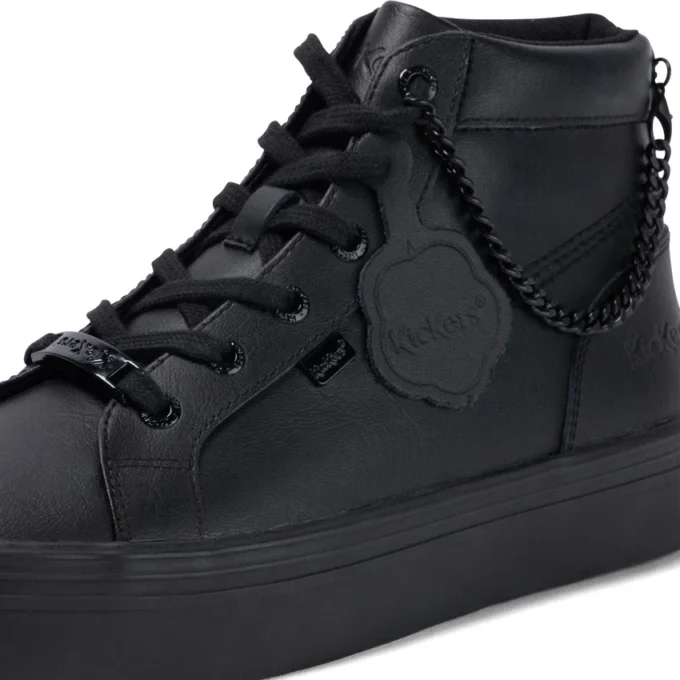 Zapatos Tovni Hi Stack Chain de piel para mujer joven, negros