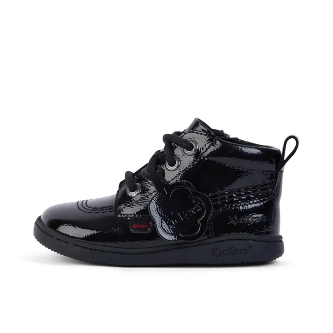 Zapatos unisex para bebé Playflex Hi de charol arrugado, negros