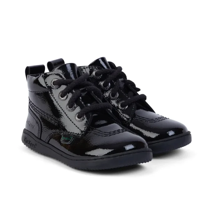 Zapatos unisex para bebé Playflex Hi de charol arrugado, negros