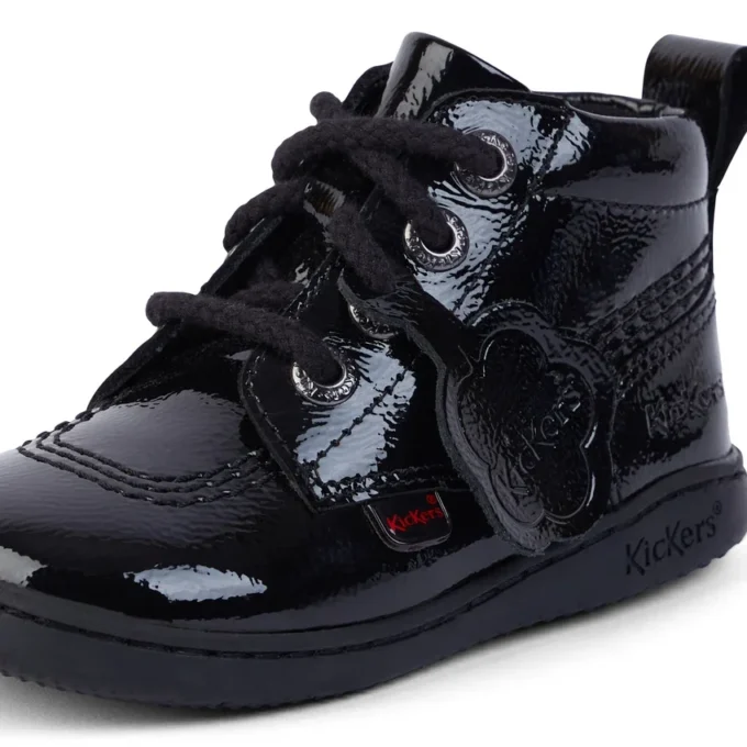 Zapatos unisex para bebé Playflex Hi de charol arrugado, negros
